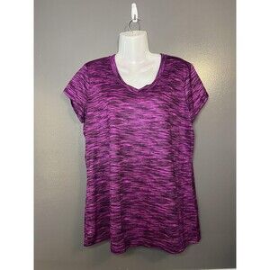 Xersion Shirt Womens Large Purple Space Dye V Neck Athletic Performance Workout